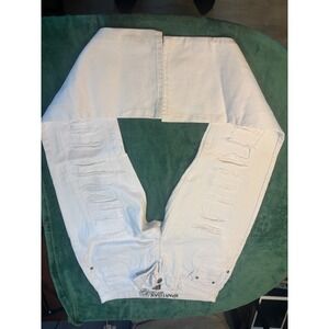 Partisan Mens White Distressed Shredded Denim Jeans Streetwear Size 32x30